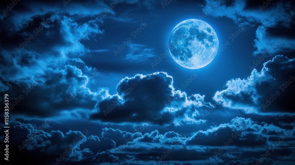 A serene night sky featuring a bright moon surrounded by dramatic clouds. A serene night sky featuring a bright moon surrounded by dramatic clouds.