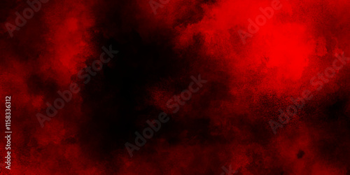 Red texture powder explosion cloud on black background, abstract dark glitter fire particles lights,  night sky with fluffy soft cloud, abstract red dust splattered on black background.