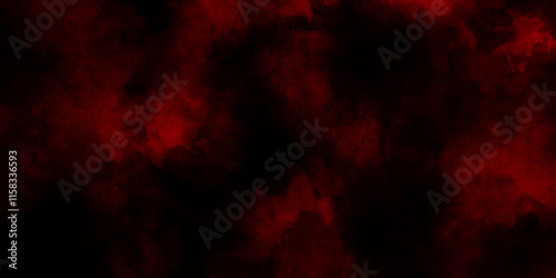 Red texture powder explosion cloud on black background, abstract dark glitter fire particles lights,  night sky with fluffy soft cloud, abstract red dust splattered on black background.