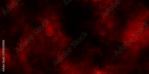 Red texture powder explosion cloud on black background, abstract dark glitter fire particles lights,  night sky with fluffy soft cloud, abstract red dust splattered on black background.