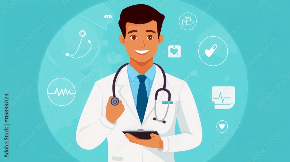 Smiling male doctor with a stethoscope and tablet. Healthcare professional concept. Smiling male doctor with a stethoscope and tablet. Healthcare professional concept.