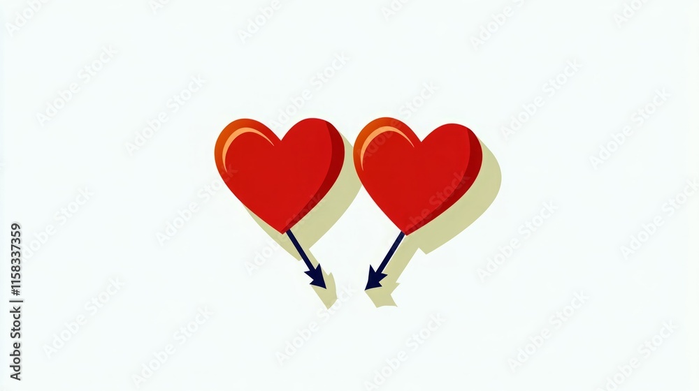Two hearts pierced by a single arrow, symbolizing love and unity. Two hearts pierced by a single arrow, symbolizing love and unity.