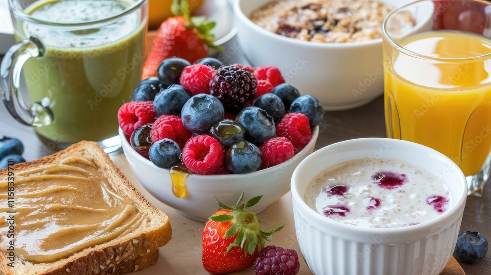 Healthy Organic Breakfast with Fresh Fruits Healthy Organic Breakfast with Fresh Fruits