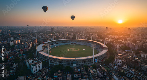cricket stadium evening areal view