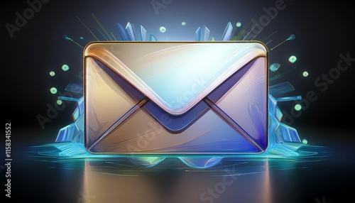 A glowing envelope surrounded by colorful splashes, symbolizing digital communication and modern messaging.