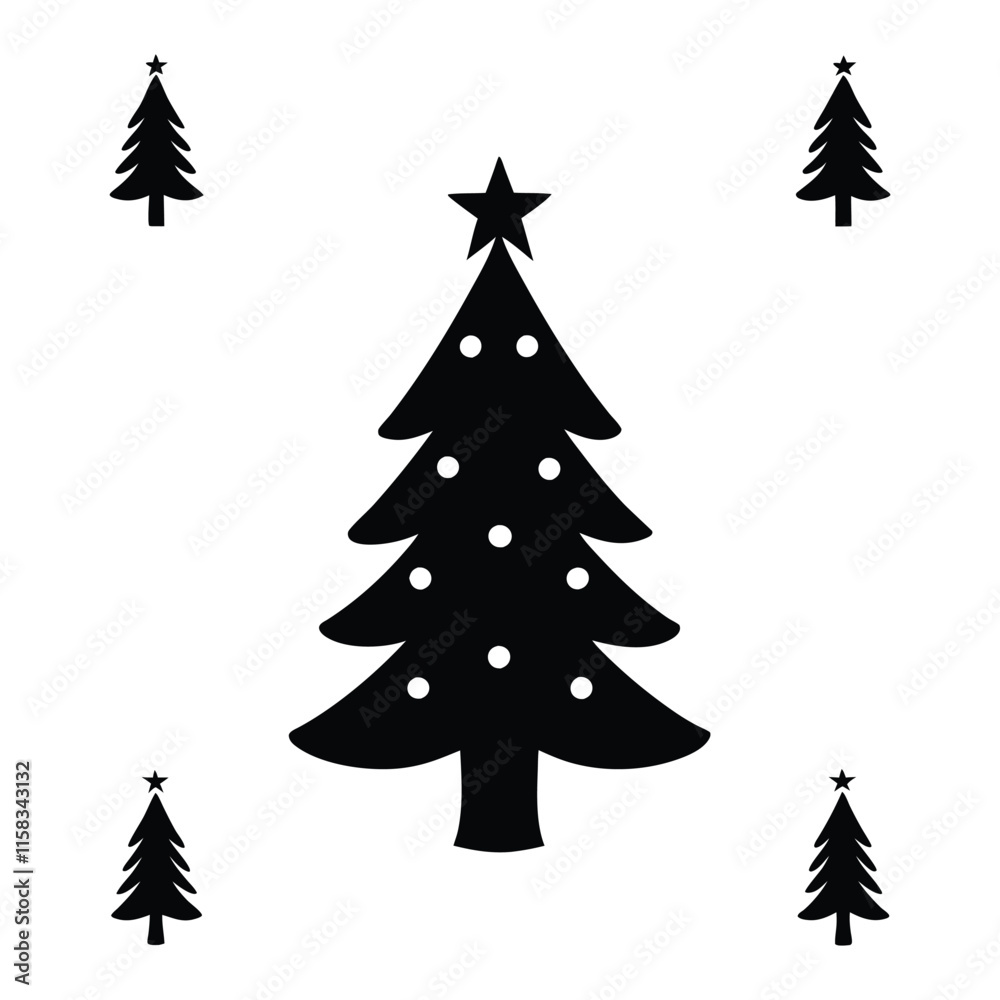  tree chrismas element illustration. Merry Chrismas tree icon set on white background, set of silhouettes of trees chersmas, vector illustration.
