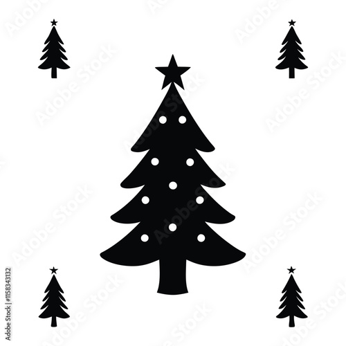  tree chrismas element illustration. Merry Chrismas tree icon set on white background, set of silhouettes of trees chersmas, vector illustration.