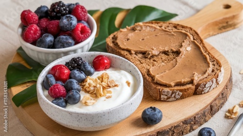 Healthy Organic Breakfast with Fresh Fruits