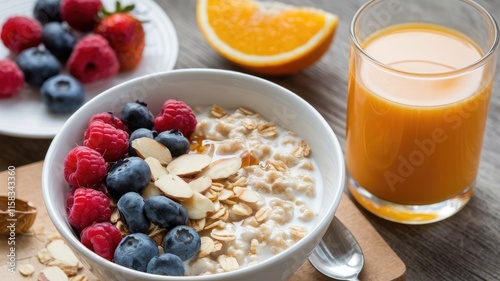 Healthy Organic Breakfast with Fresh Fruits