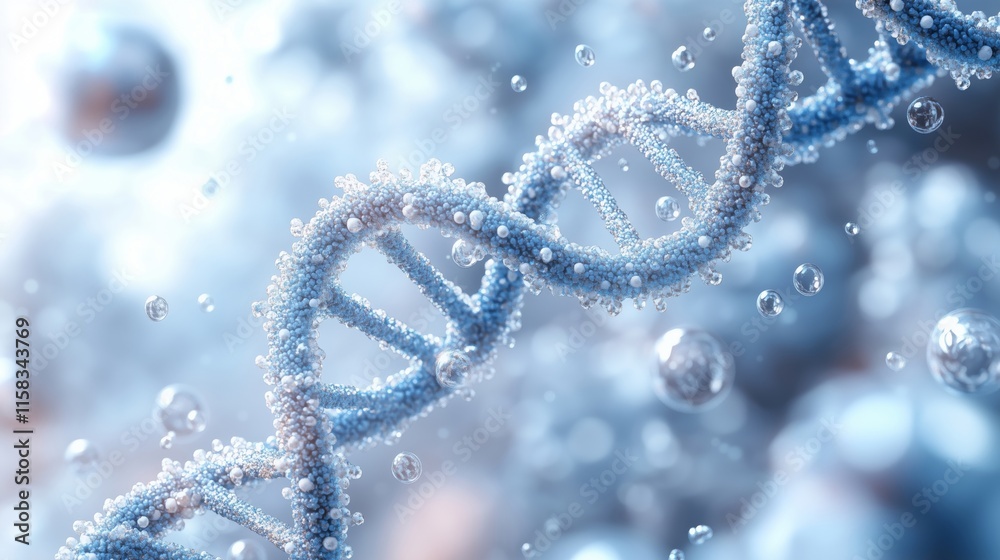 Dynamic DNA Molecule Visualization with Blue Particles and Structures Dynamic DNA Molecule Visualization with Blue Particles and Structures