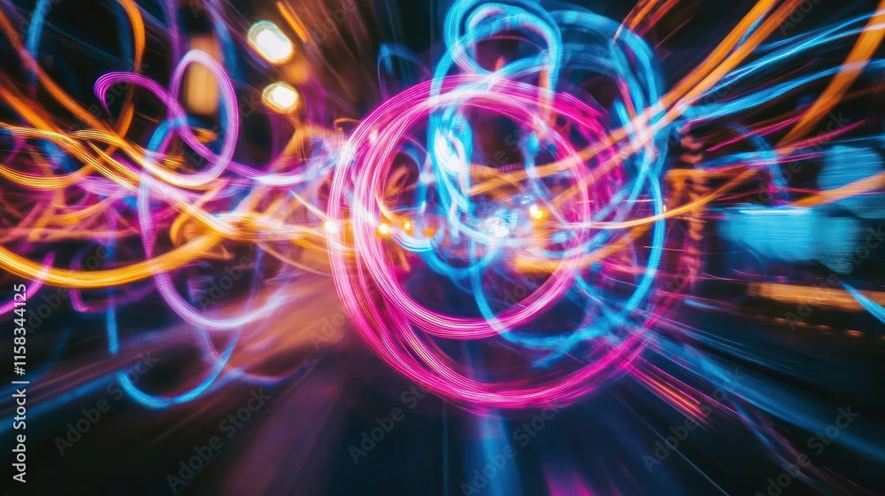 Abstract light trails creating a dynamic, colorful motion effect. Abstract light trails creating a dynamic, colorful motion effect.