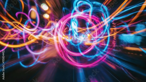 Abstract light trails creating a dynamic, colorful motion effect.