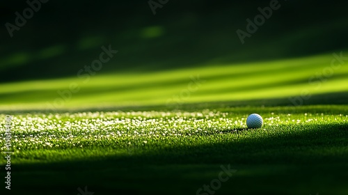 Obraz na płótnie Isolated golf ball resting peacefully on a green field under soft daylight w salonie