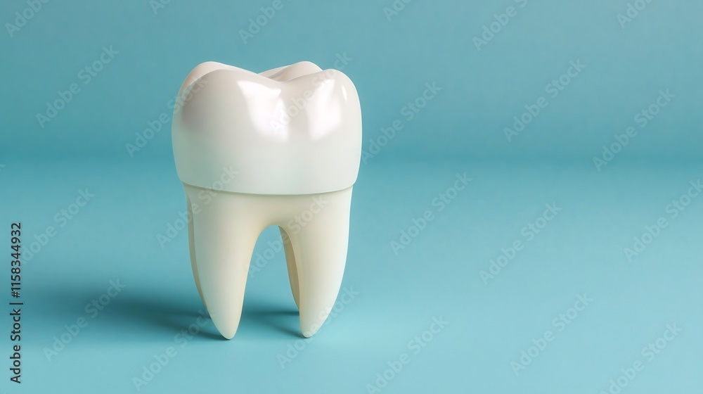 Gleaming 3D Render of a Perfectly Restored Tooth Against a Soft Blue Background. AI Generated Gleaming 3D Render of a Perfectly Restored Tooth Against a Soft Blue Background. AI Generated