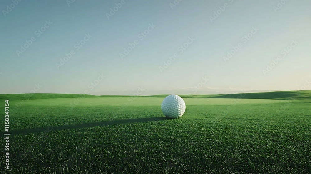 Isolated golf ball on smooth grass field with a natural gradient backdrop