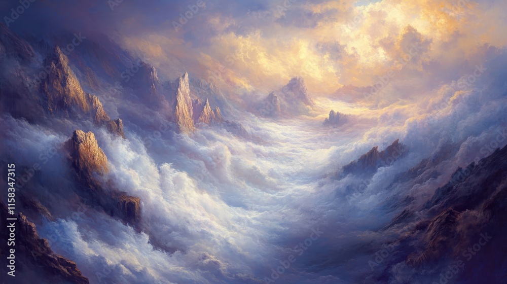 Obraz premium Misty Cliffs with Rolling Fog in Dramatic Sky