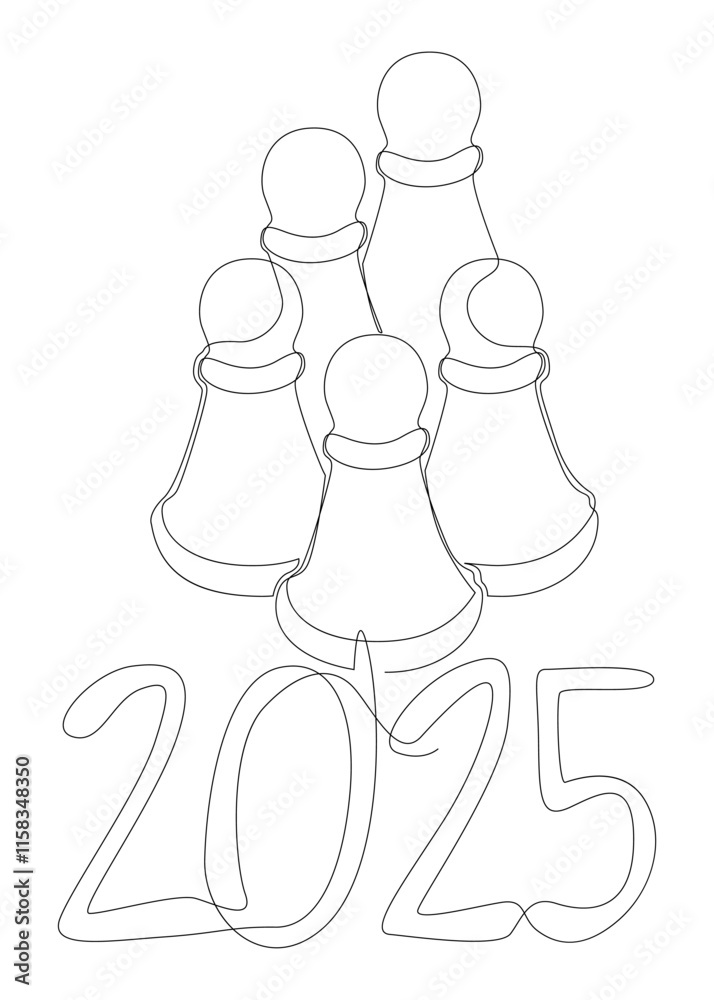 One continuous line of pawn, chess piece with number 2025. Thin Line Illustration vector concept. Contour Drawing Creative ideas. One continuous line of pawn, chess piece with number 2025. Thin Line Illustration vector concept. Contour Drawing Creative ideas.