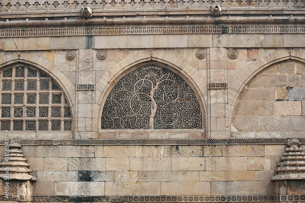 The famous stone lace windows of the Siddi Saiyyed Mosque
