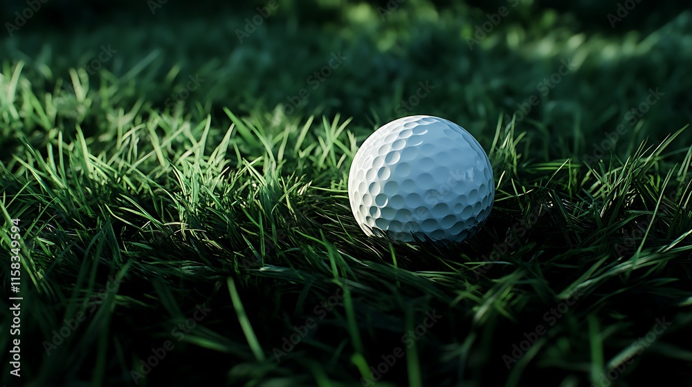 Perfectly focused golf ball on lush grass creating a relaxed sporty scene Perfectly focused golf ball on lush grass creating a relaxed sporty scene