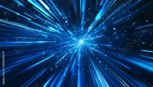 Abstract blue light streaks radiating outwards from a central point, resembling a burst of energy or speed.