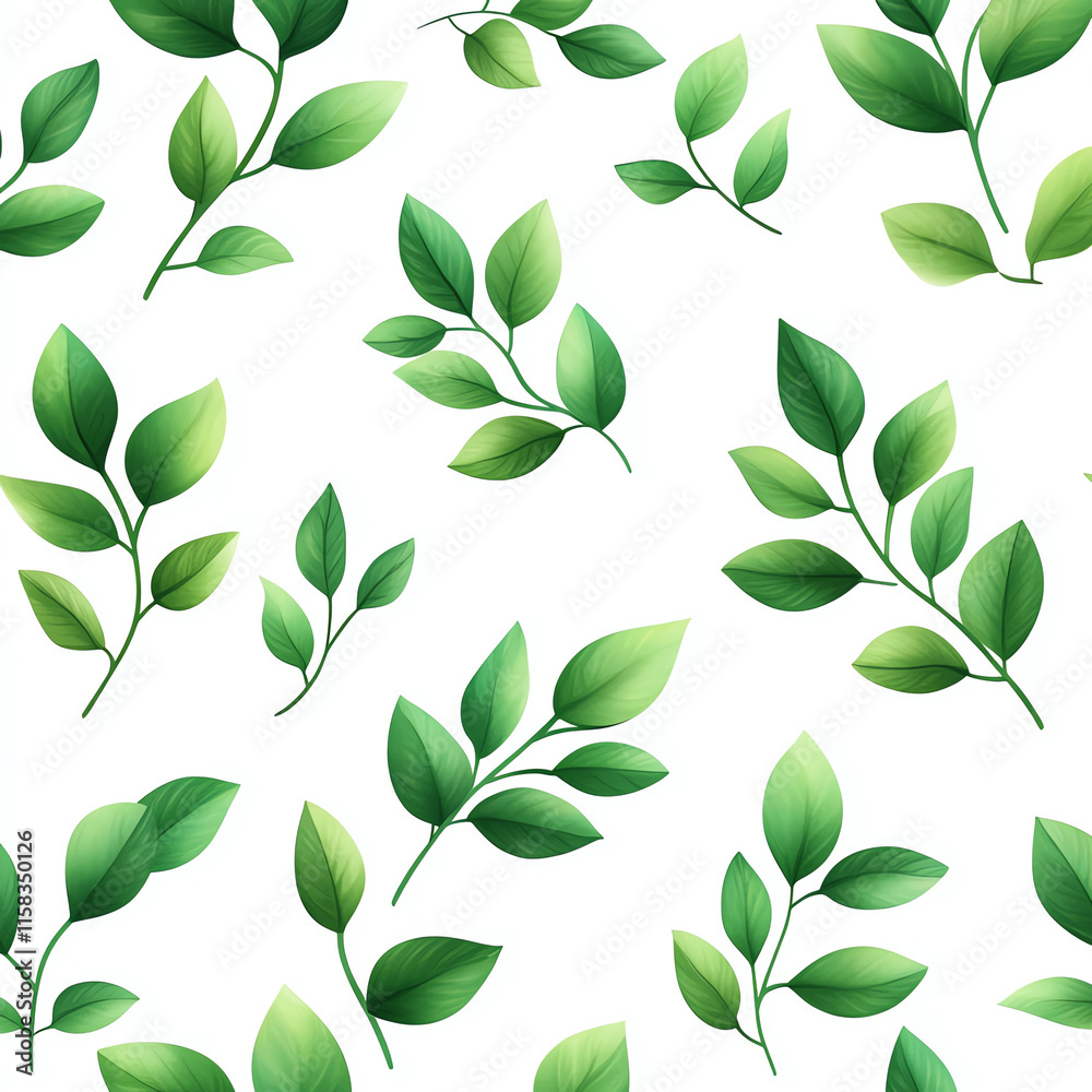 Seamless pattern of green leaves on a white background, perfect for eco-friendly designs and nature themes. Seamless pattern of green leaves on a white background, perfect for eco-friendly designs and nature themes.