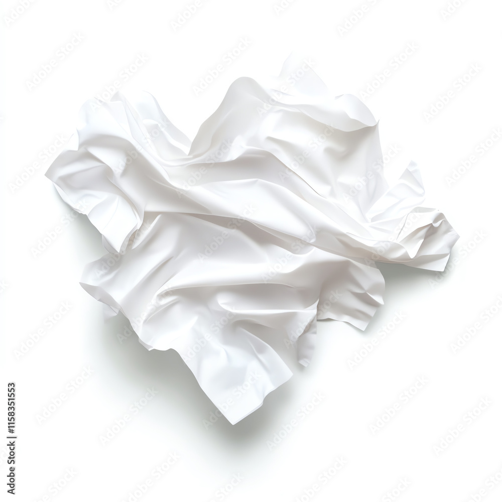 Crumpled white fabric on an isolate background, showcasing texture and softness. Crumpled white fabric on an isolate background, showcasing texture and softness.