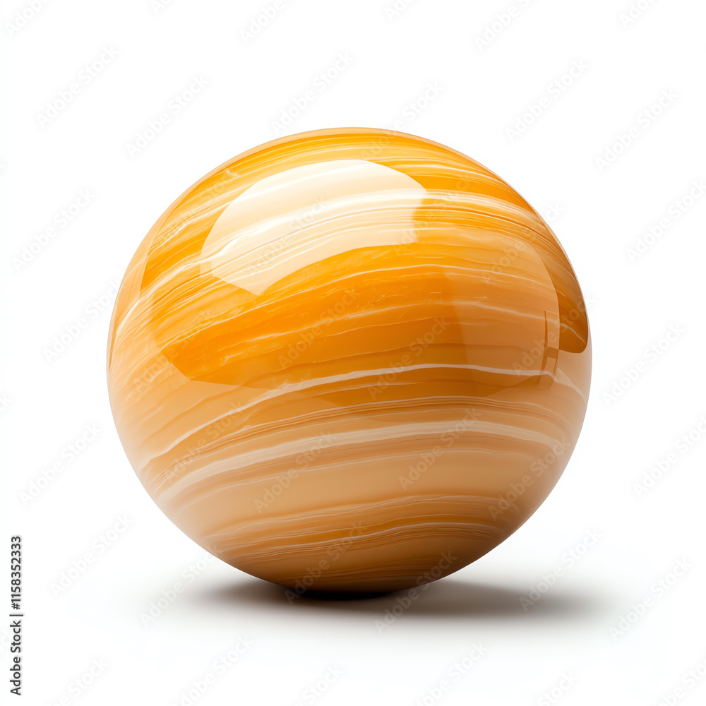 A glossy orange marble sphere with subtle white stripes, isolated on a white background. A glossy orange marble sphere with subtle white stripes, isolated on a white background.