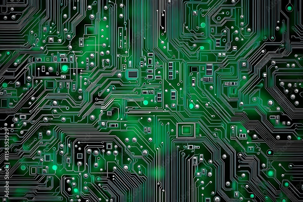Close-up of a futuristic circuit board design illuminated by green neon lights, showcasing intricate technology and innovation.
Close-up of a futuristic circuit board design illuminated by green neon lights, showcasing intricate technology and innovation.