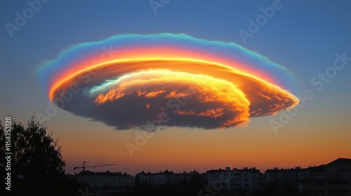 Glowing Iridescent Cloud at Sunset