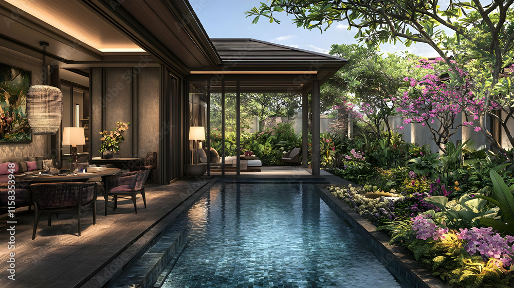 custom made wallpaper toronto digitalLuxury Villa Poolside Illustration