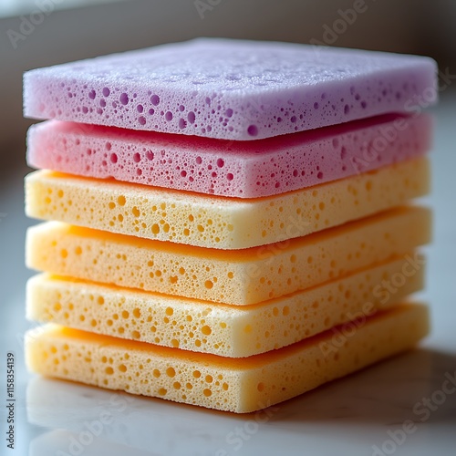 a stack of colorful sponges photo