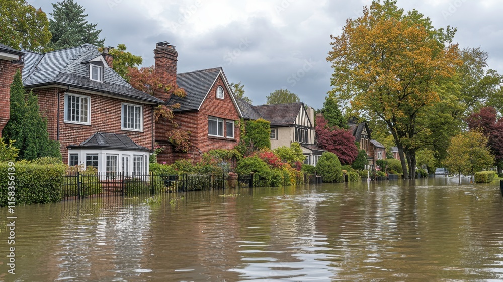 Flooded Residential Area in Overtaking Sea Levels Flooded Residential Area in Overtaking Sea Levels