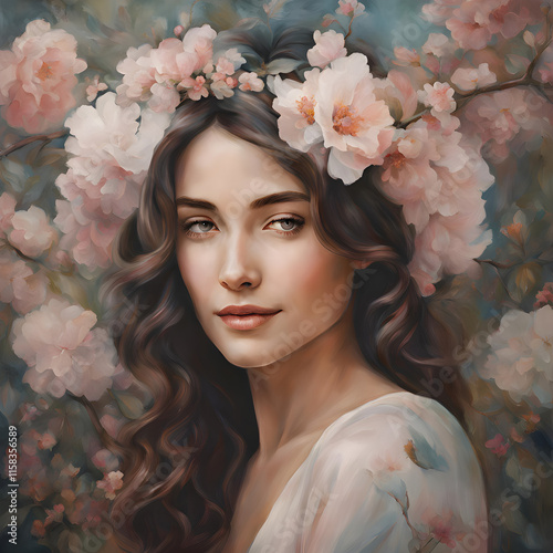 portrait of a woman with flowersclose up of a woman, with flower background