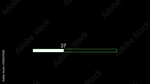Loading bar file downloading progress icon transfer 37 percent, on black background 4k illustration.