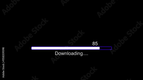 Loading bar file downloading progress icon transfer 85 percent, on black background 4k illustration.