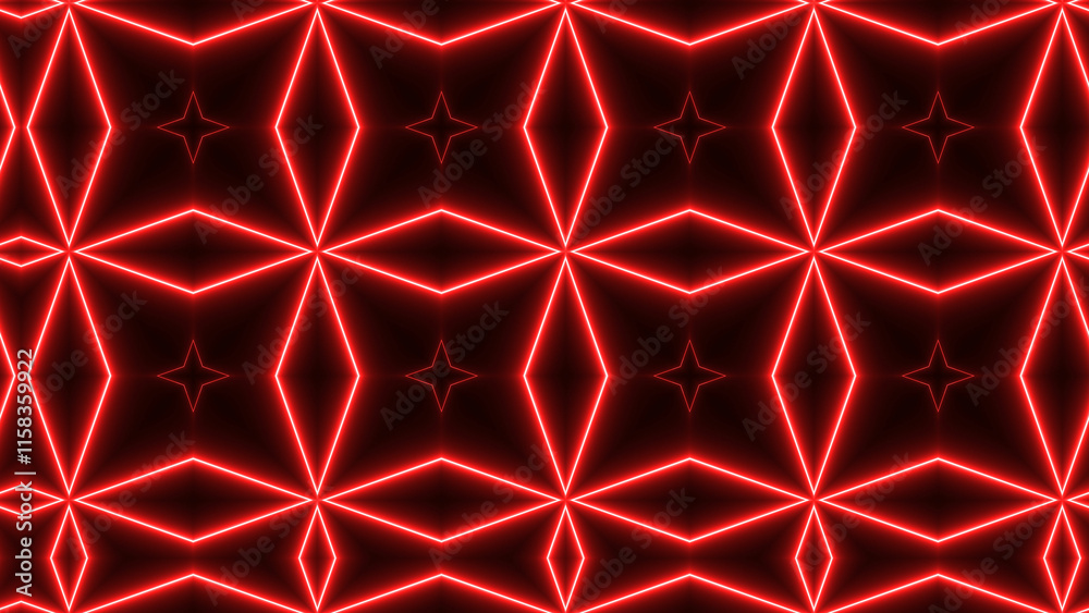 Fototapeta premium Abstract glowing red neon line mandala design background 4k illustration.
