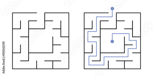 Labyrinth Maze Game for Children Worksheet with Solution 