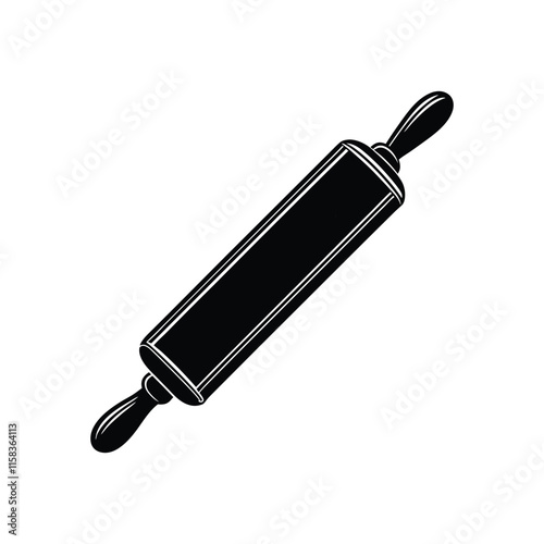 black rolling pin shilloutte on white background.eps