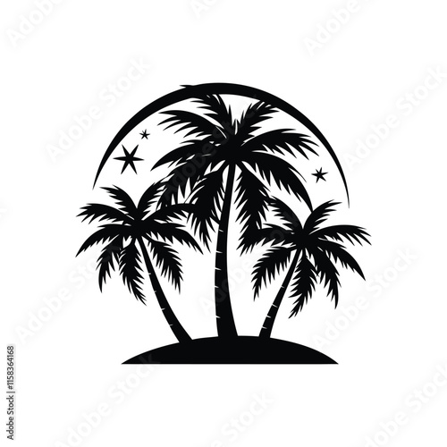 palm trees are on a white background with a black and white image of palm trees.