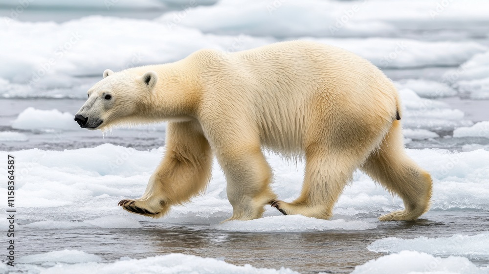 Polar Bear Navigates Melting Glaciers and Ice Rivers Polar Bear Navigates Melting Glaciers and Ice Rivers