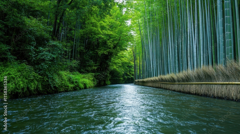 Obraz premium A river with green trees on both sides