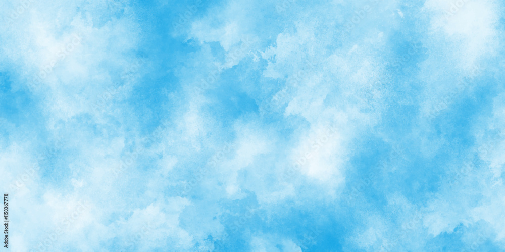 Soft cloud in the sky background blue tone for wallpaper,Turquoise gradient color brush painted illustration,Light blue background with watercolor.