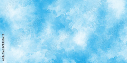 Soft cloud in the sky background blue tone for wallpaper,Turquoise gradient color brush painted illustration,Light blue background with watercolor.