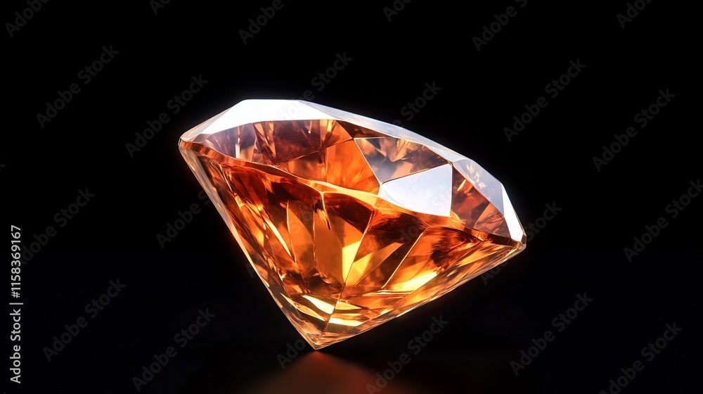 Stunning Amber Diamond 3D Render: Close-Up View on Black Background. AI Generated Stunning Amber Diamond 3D Render: Close-Up View on Black Background. AI Generated