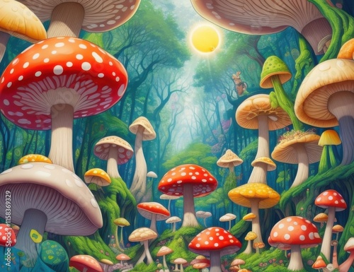 Magic Mushroom Forest with Amazing Fantasy View