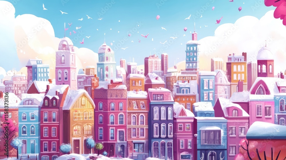 Winter Wonderland Cityscape: A Dreamy Snowy Town Winter Wonderland Cityscape: A Dreamy Snowy Town