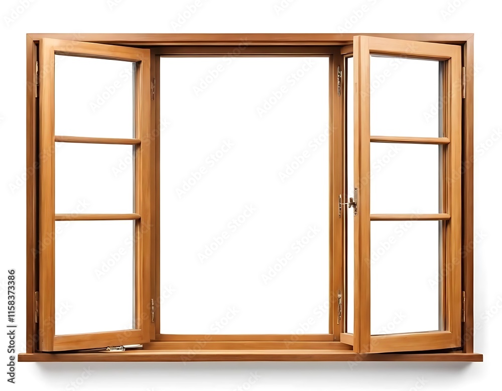 A wooden casement window opens invitingly to the outdoors A wooden casement window opens invitingly to the outdoors