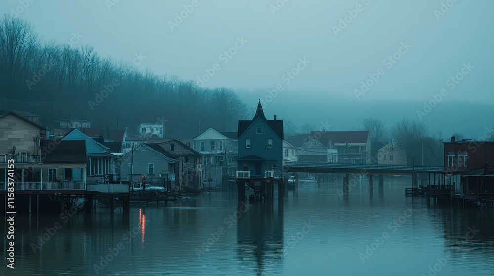 Fototapeta premium Rising Waters Force Small Town Residents to Evacuate