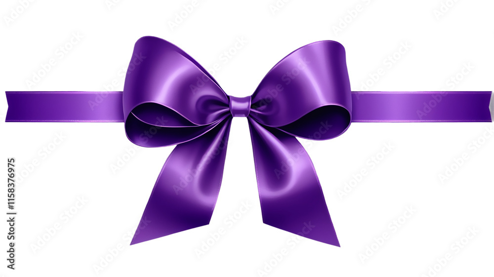 A shiny purple satin ribbon bow, tied symmetrically, placed on a transparent background. A shiny purple satin ribbon bow, tied symmetrically, placed on a transparent background.