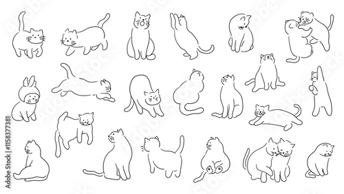 Hand drawn cute cat, kitty doodle, cats doodle style